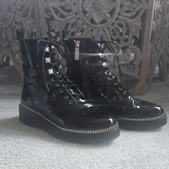 Michael Kors Black Combat Moto Boots - Picture 1 of 6